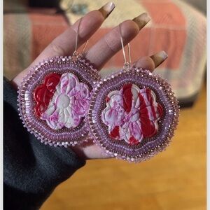 Handcrafted Pink and Red Beaded Earrings
